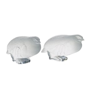 (2 Pc) Pair Of Lalique Crystal Partridge Quail Animal Figurine Paperweights