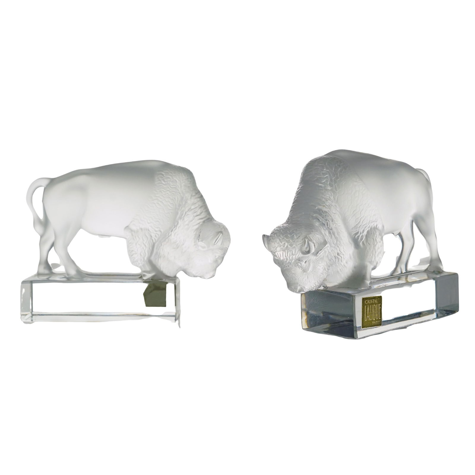 (2 Pc) Pair Of Lalique Crystal 'Bisons' Paperweights (1 of 6)