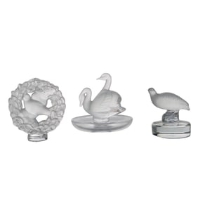 (3 Pc) Lalique Crystal Bird Figurines & Ring Dish