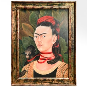 Manner of Frida Kahlo "Self Portrait with Monkeys"