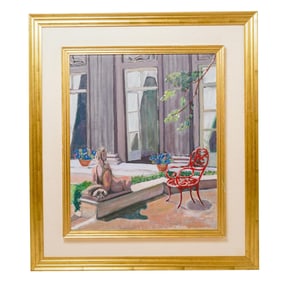 En Plein Air Garden Scene Oil on Canvas