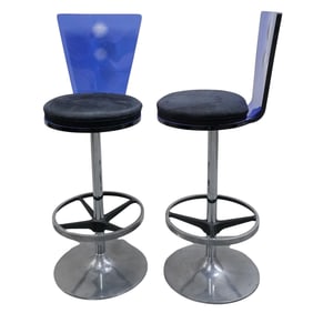 Pair Vintage Haziza Blue Acrylic Bar Stools