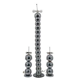(3 pcs) Manner of George Kovacs (b. 1927, American) Ball Chrome Lamps