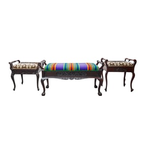 (3 pcs) Antique Carved Wood Benches