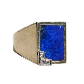 Modernist 14k Gold Lapis Lazuli and Diamond Ring