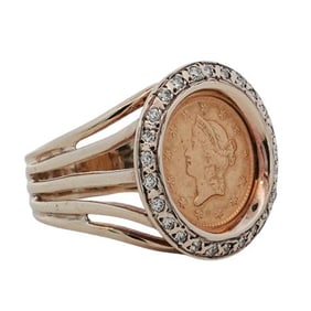 14k Gold and Diamond Coin Ring