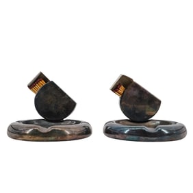 (2 Pc) Art Deco Claridges Silver Plated Ashtrays W/ Matchbox Holder