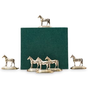 (6 Pc) Italian 800 Silver Equestrian Horse Figurine Card Holders