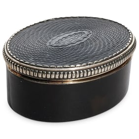 Antique Tortoised Hued and Silver Mounted Oval Box