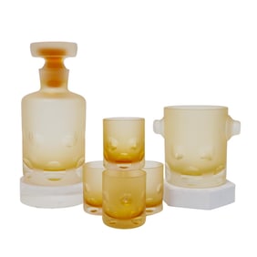 Czech Moser Style Tipsy Yellow Glass Decanter/ Glases Set