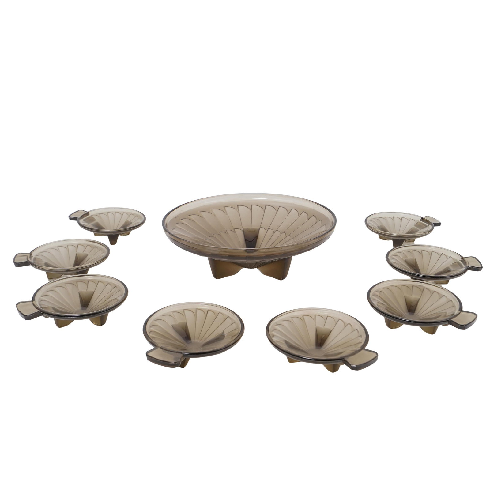 (9 Pc) Art Deco Smoked Glass Serving Bowl Set (1 of 8)