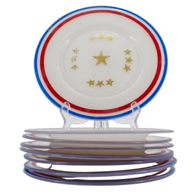 (8 pcs) Vintage American Western Enameled Glass Plates