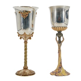 (2 Pc) Jay Strongwater Style Enameled Goblets