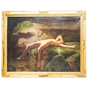 Large Edouard Bisson (1856-1945, French) Pre-Raphaelite "Adolescenza" Oil on Canvas