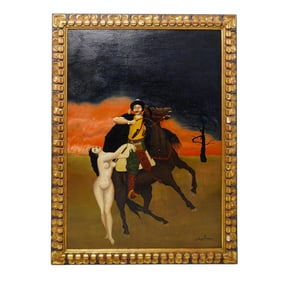 Signed Arabic Folklore Scene Oil on Board