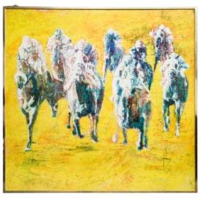 Edna Glaubman (1919-1986, USA) Horse Races Oil on Canvas