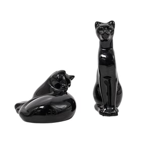 (2 Pc) Baccarat Black Crystal Cat Figurines