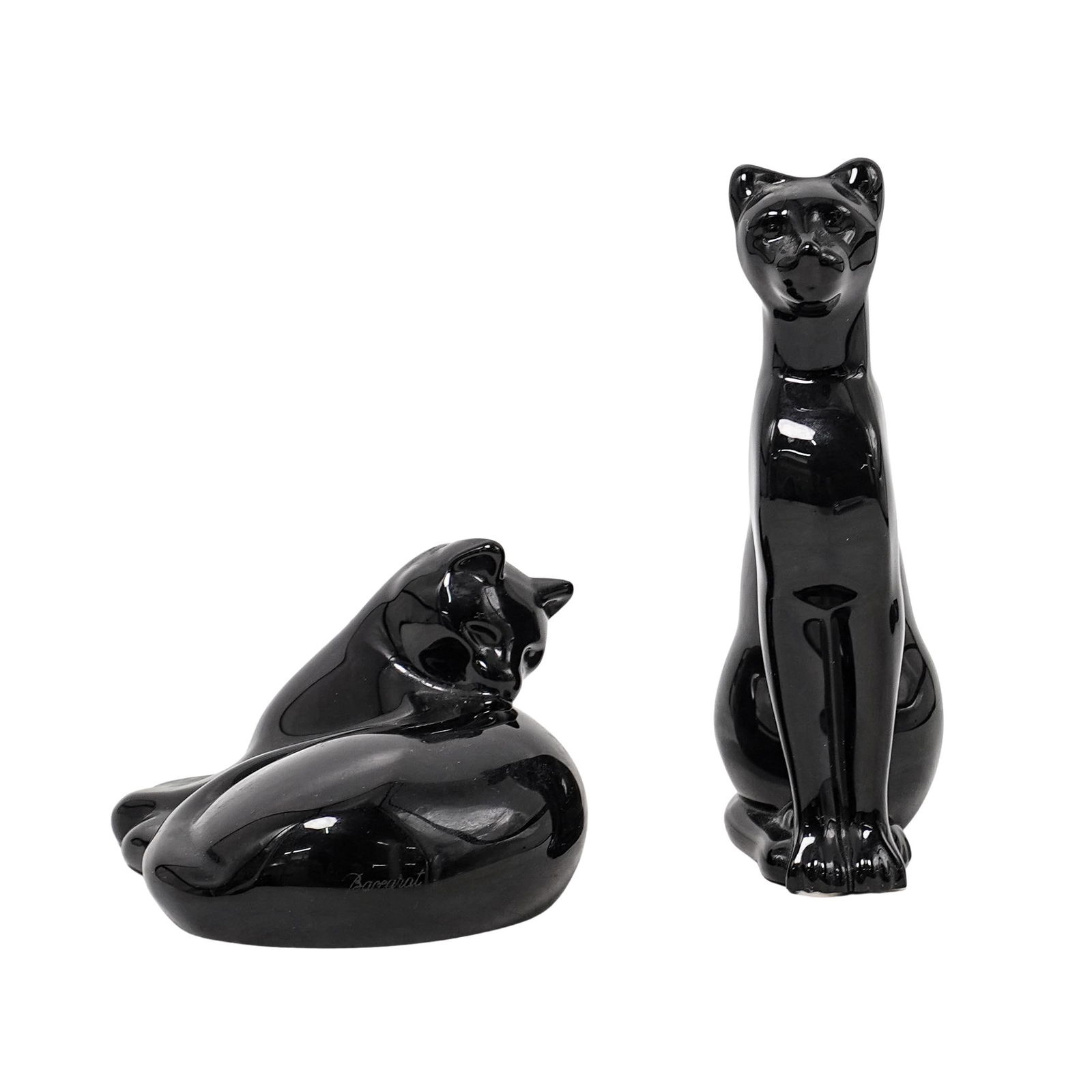 (2 Pc) Baccarat Black Crystal Cat Figurines (1 of 8)