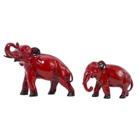 (2 Pc) Royal Doulton Flambé Elephant Figurines