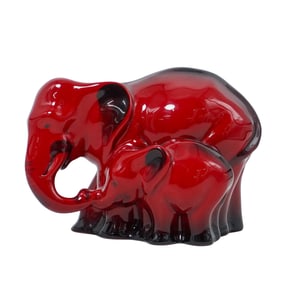 Royal Doulton Flambé "Elephant And Young" Figurine, HN3548