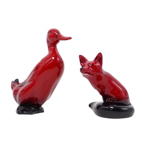 (2 Pc) Royal Doulton Flambé Fox & Duck Figurines