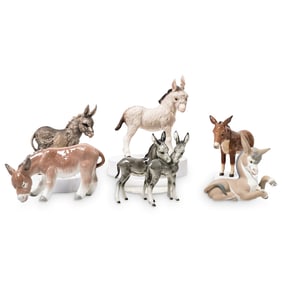 (6 Pc) Porcelain Donkey Figurine Assorted Collection