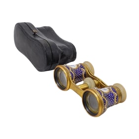 19th C. French Enamel Cobalt Blue Opera Glasses