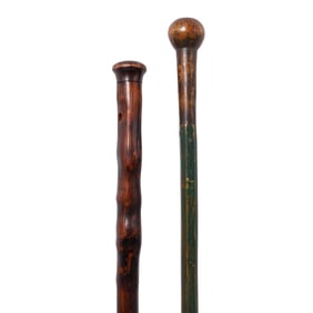 (2 Pc) Antique Hand Carved Wooden Walking Sticks