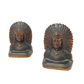 (2 Pc) Pair Of Bronze Native American Themed Bookends