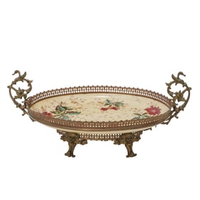Antique French Floral Porcelain & Bronze Centerpiece
