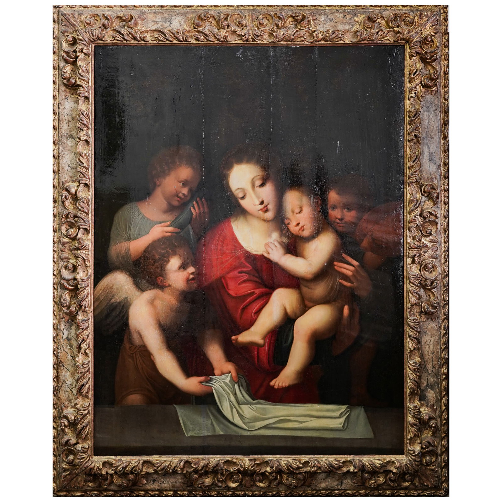 Manner of Bernadino Luini "The Holy Family" Oil on Wood