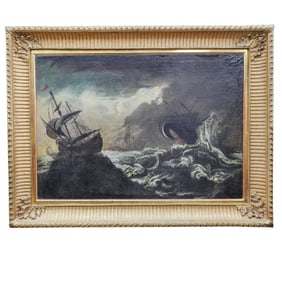 Att. Claude-Joseph Vernet (1714-1789, French) Stormy Nautical Oil on Canvas