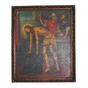 19th Cent. Cuzco School Flagellation of Christ Oil on Canvas