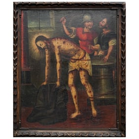 19th Cent. Cuzco School Flagellation of Christ Oil on Canvas