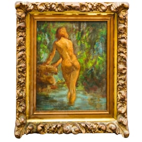 Att. Leon Gaspard (1882-1964, Russian) Nude Figural Oil on Board