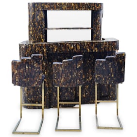 Enrique Garcel Midcentury Tessellated Bar and Stools