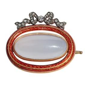 Faberge 14k Gold, Mekka Stone, Diamond, and Enamel Brooch