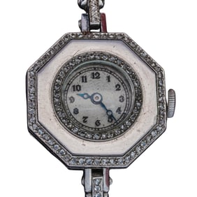 Cartier Style Platinum and Diamond Ladies Watch