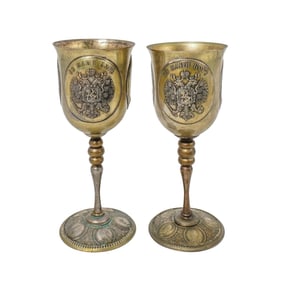 Pair of Antique Silver Plated Russian Victory Chalices