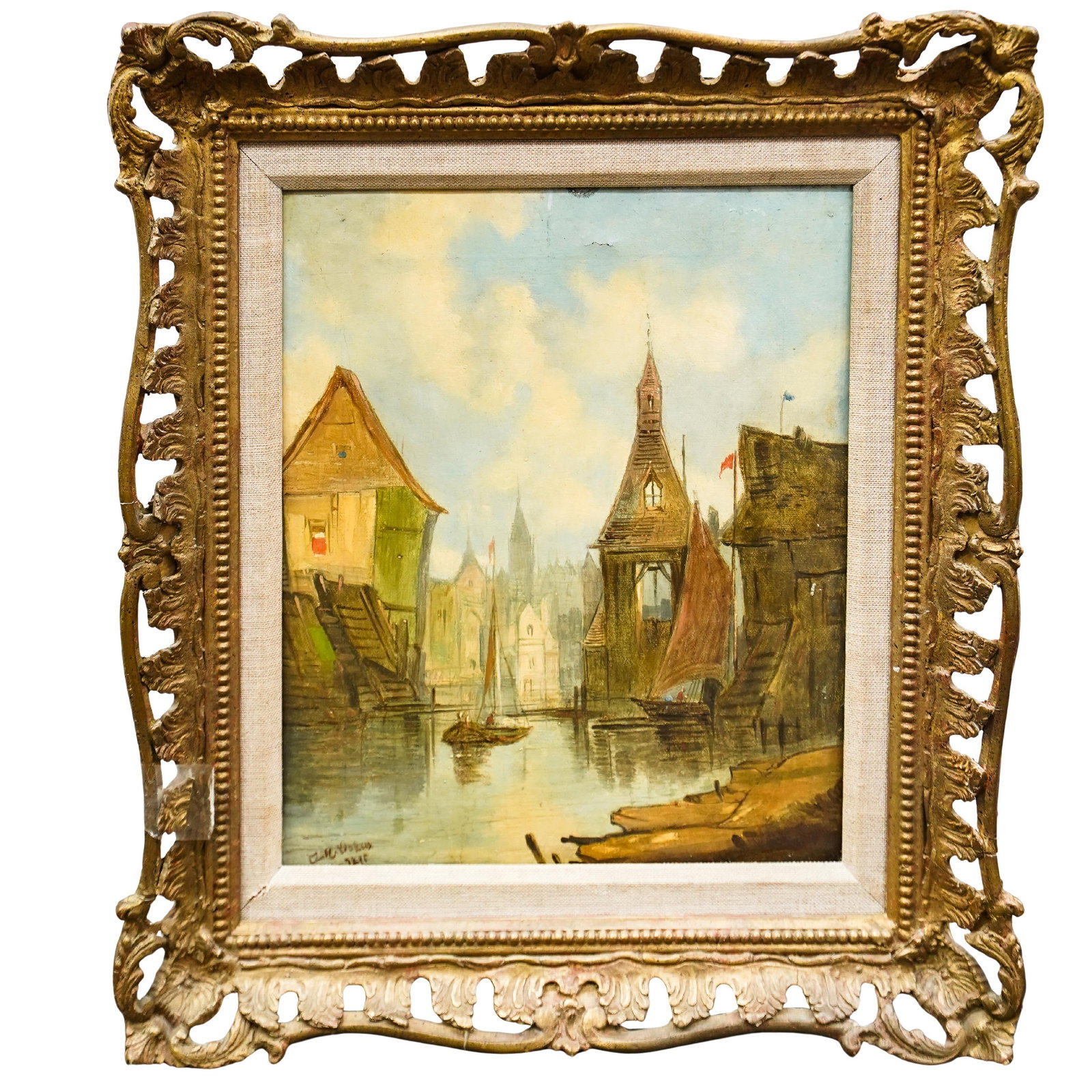 A H Vickers (1853- 1907, British) Oil on Canvas Townscape: A H Vickers (1853- 1907, British) Oil on Canvas Townscape 19th century, Continental A 19th century oil on canvas depiction of a townscape. Signed in bottom left corner by artist A H Vickers (b. 1852 d
