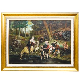 Antique Signed "A Rolstad" Royal Processional Oil on Canvas