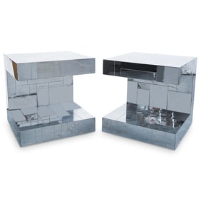 Pair of Signed Paul Evans (1938-1987, American) "Cityscape" Chrome Side Tables
