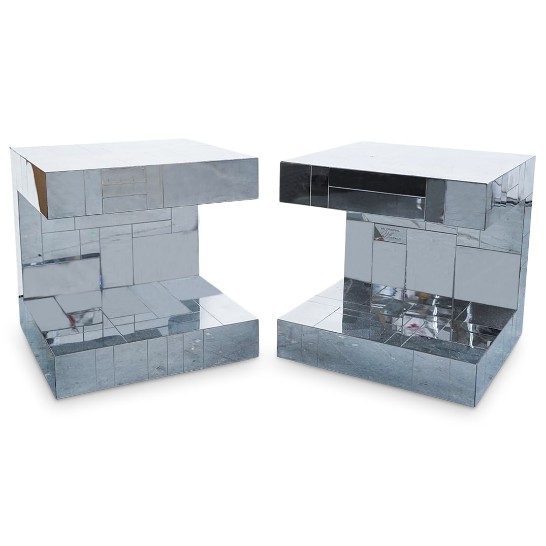 Pair of Signed Paul Evans (1938-1987, American) "Cityscape" Chrome Side Tables (1 of 8)