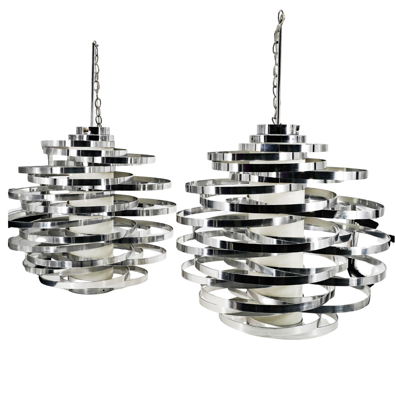 Max Suaze for Sciolari Pair of Chrome Cyclone Pendant Lamps (1 of 6)