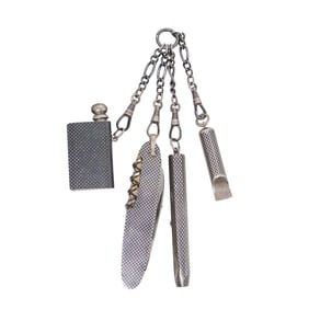 19th C. German Silver Niello Multi-Tool Chatelaine