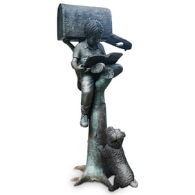 Bronze Boy Reading Decorative Mailbox Holder