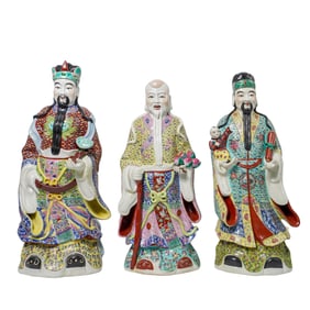(3 pcs) Large Chinese Hand-Painted Porcelain Wise Men Trio