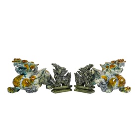 (4 Pc) Pairs of Carved Jade Foo Dogs