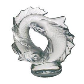 Lalique Crystal "Deux Poissons" Koi Fish Sculpture
