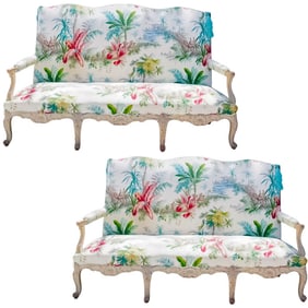 Pair of European Orientalist Upholstered Sofas